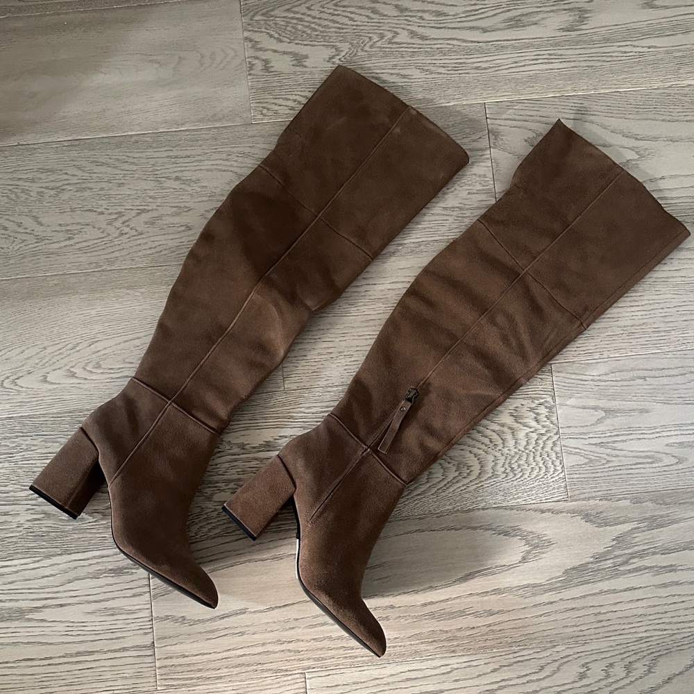 New Topshop Brown Over-the-Knee Block Heel Boots